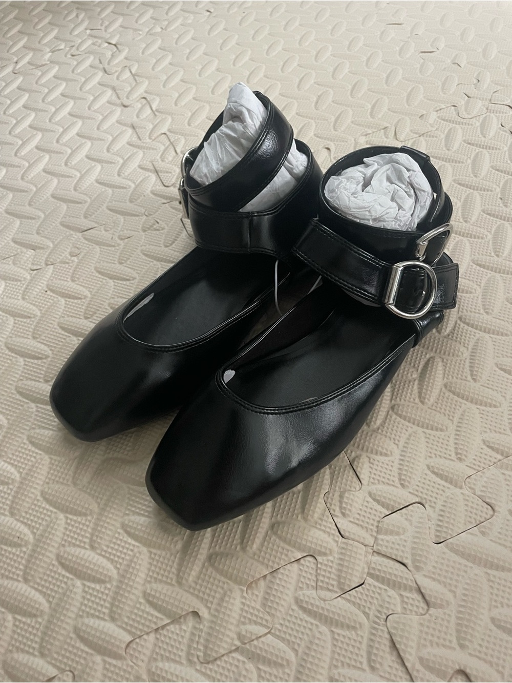 Old Navy Black Ankle-Strap Square-Toe Flats
